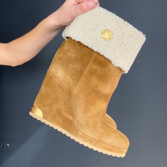 Moncler Suede and Shearling Wedge Heeled Boots - Picture 2 of 4